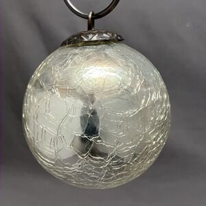 Vintage Silver Crackle Ball Christmas Ornament /2.5" Heavy Glass Kugel Style /#5